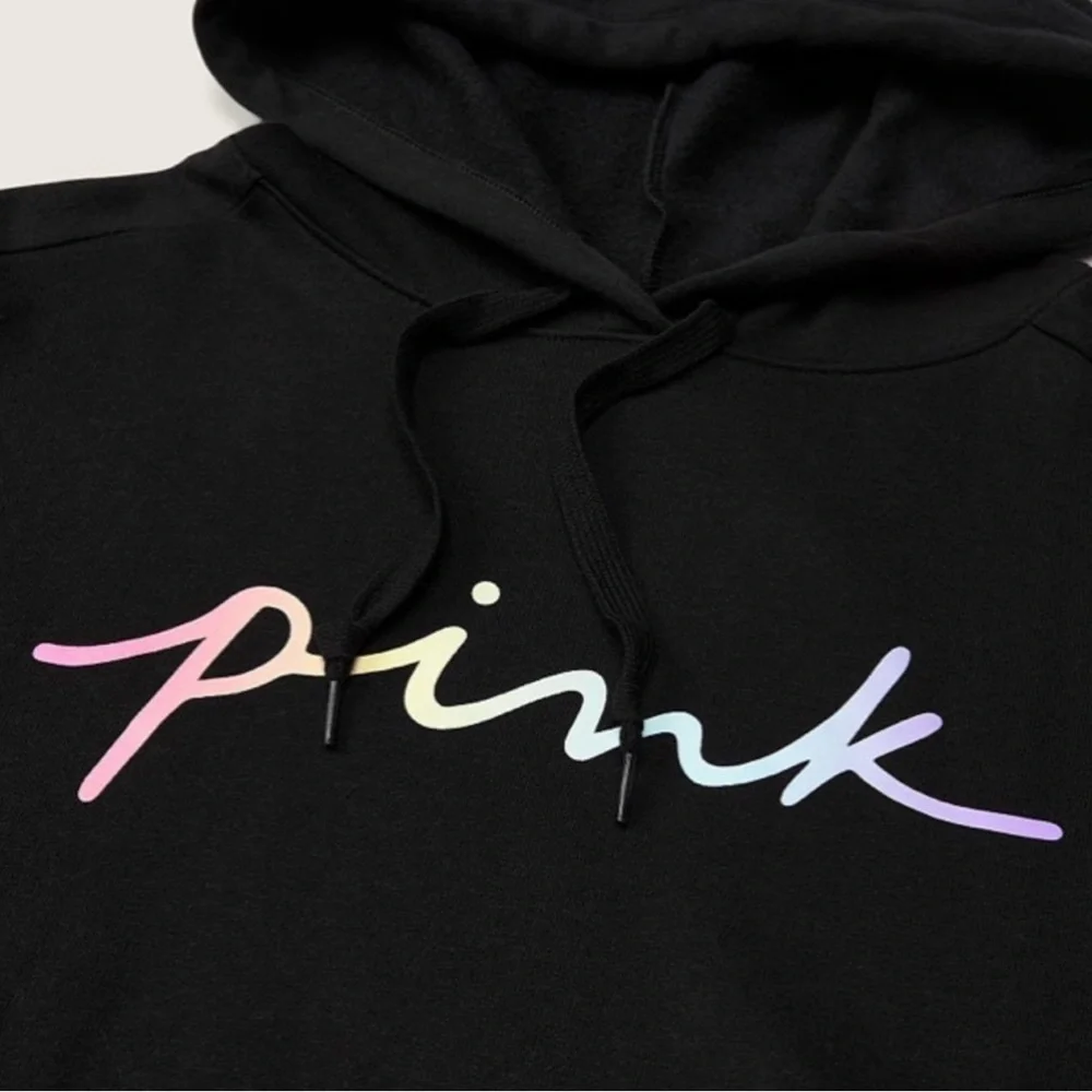 VS | Pink Everyday Campus Pullover Sweatshirt Hoodie Black Rainbow Small